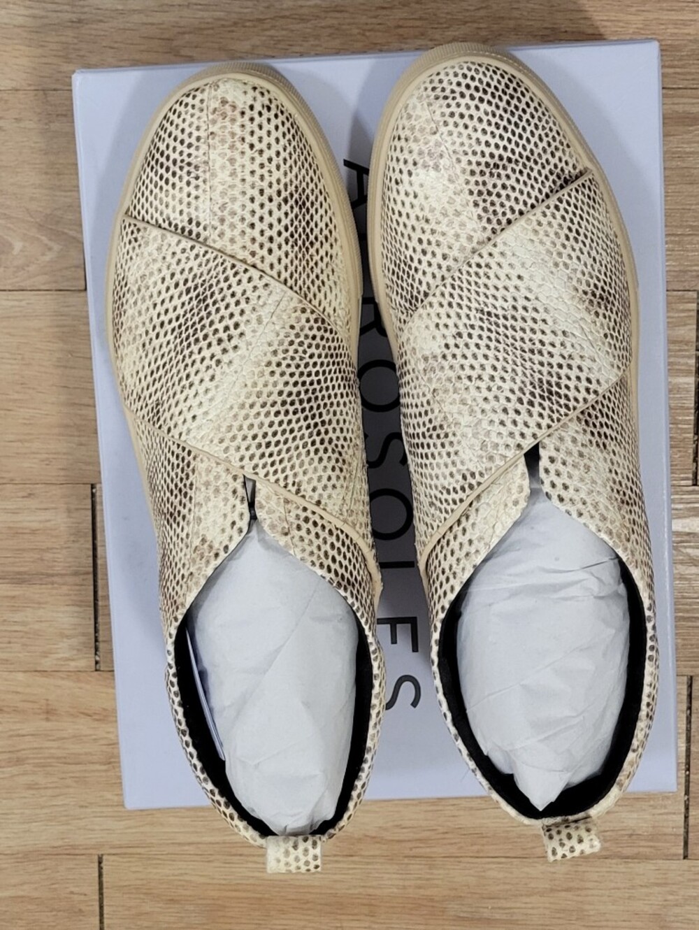 Areosoles‎ Beige Snake-Print Slip On Sneakers 12M